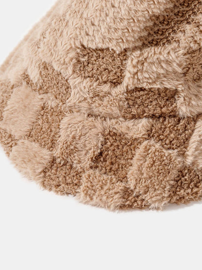 Beau Garcon | Check Plush Warm Faux Fur Bucket Hat