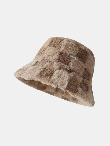 Beau Garcon | Check Plush Warm Faux Fur Bucket Hat