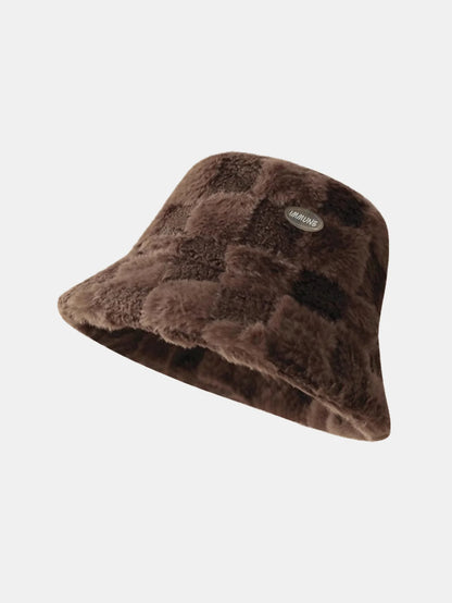 Beau Garcon | Check Plush Warm Faux Fur Bucket Hat