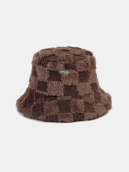 Beau Garcon | Check Plush Warm Faux Fur Bucket Hat