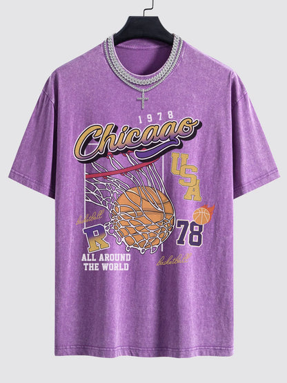 Beau Garcon | Chicago Basketball Print Washed Drop Shoulder Oversize T-Shirt