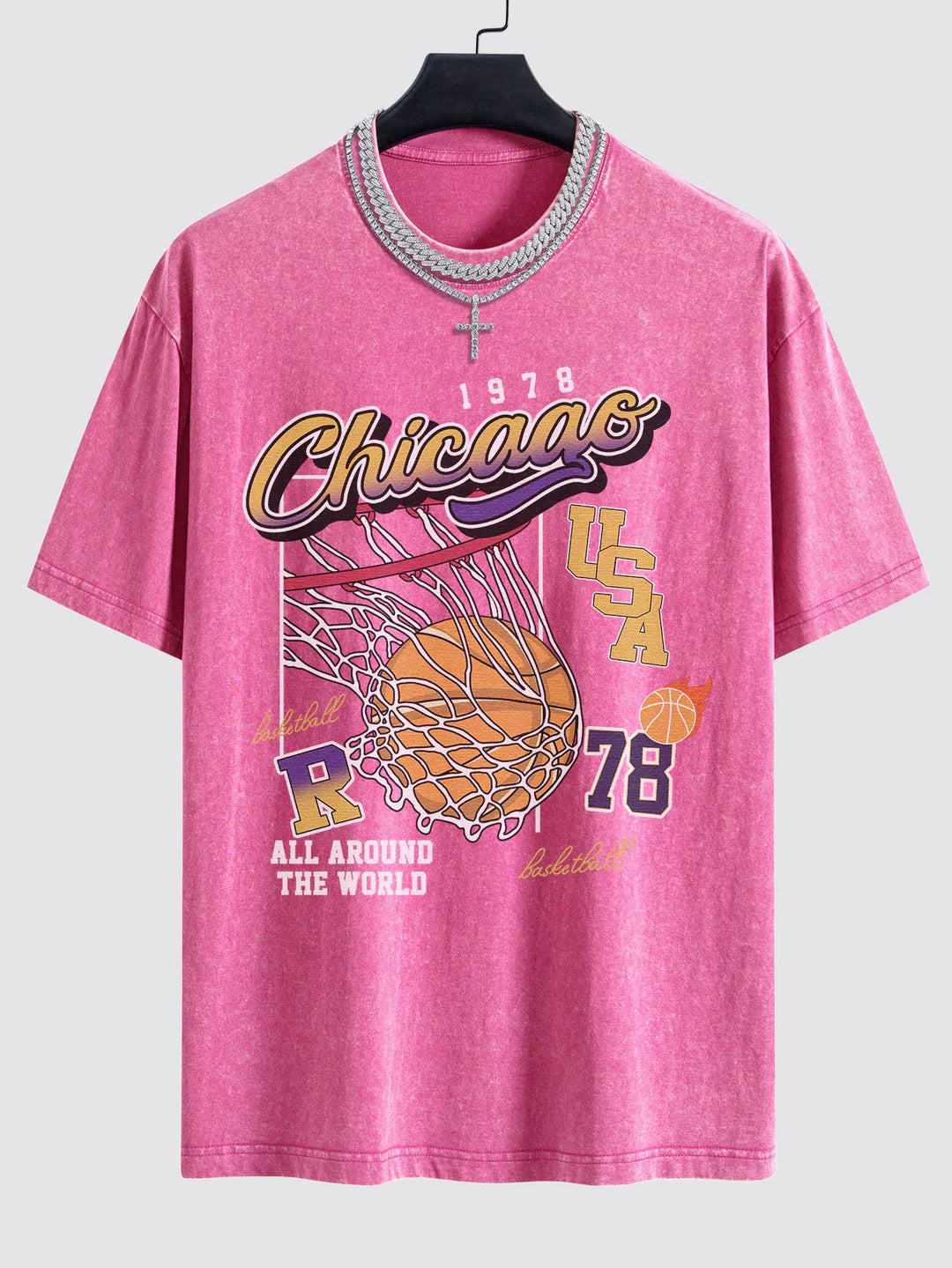 Beau Garcon | Chicago Basketball Print Washed Drop Shoulder Oversize T-Shirt