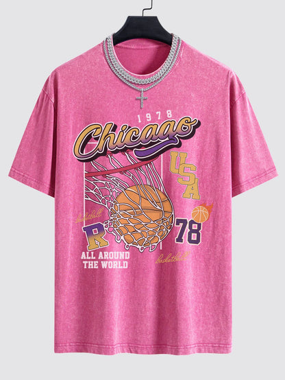 Beau Garcon | Chicago Basketball Print Washed Drop Shoulder Oversize T-Shirt