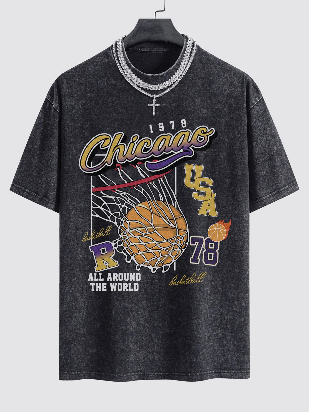 Beau Garcon | Chicago Basketball Print Washed Drop Shoulder Oversize T-Shirt