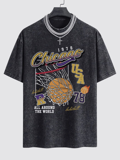 Beau Garcon | Chicago Basketball Print Washed Drop Shoulder Oversize T-Shirt