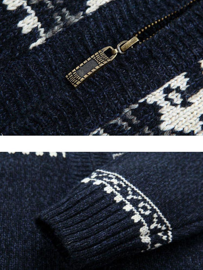 Beau Garcon | Christmas Geometric Print Zip Up Sweater