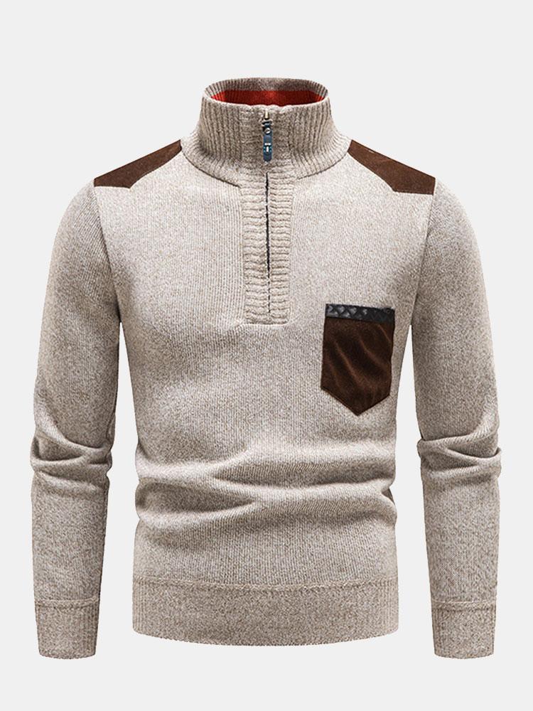 Beau Garcon | Contrast Pocket Panel Half Zip Sweater