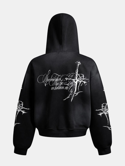 Beau Garcon | Distressed Cross Print Zipper Hoodie
