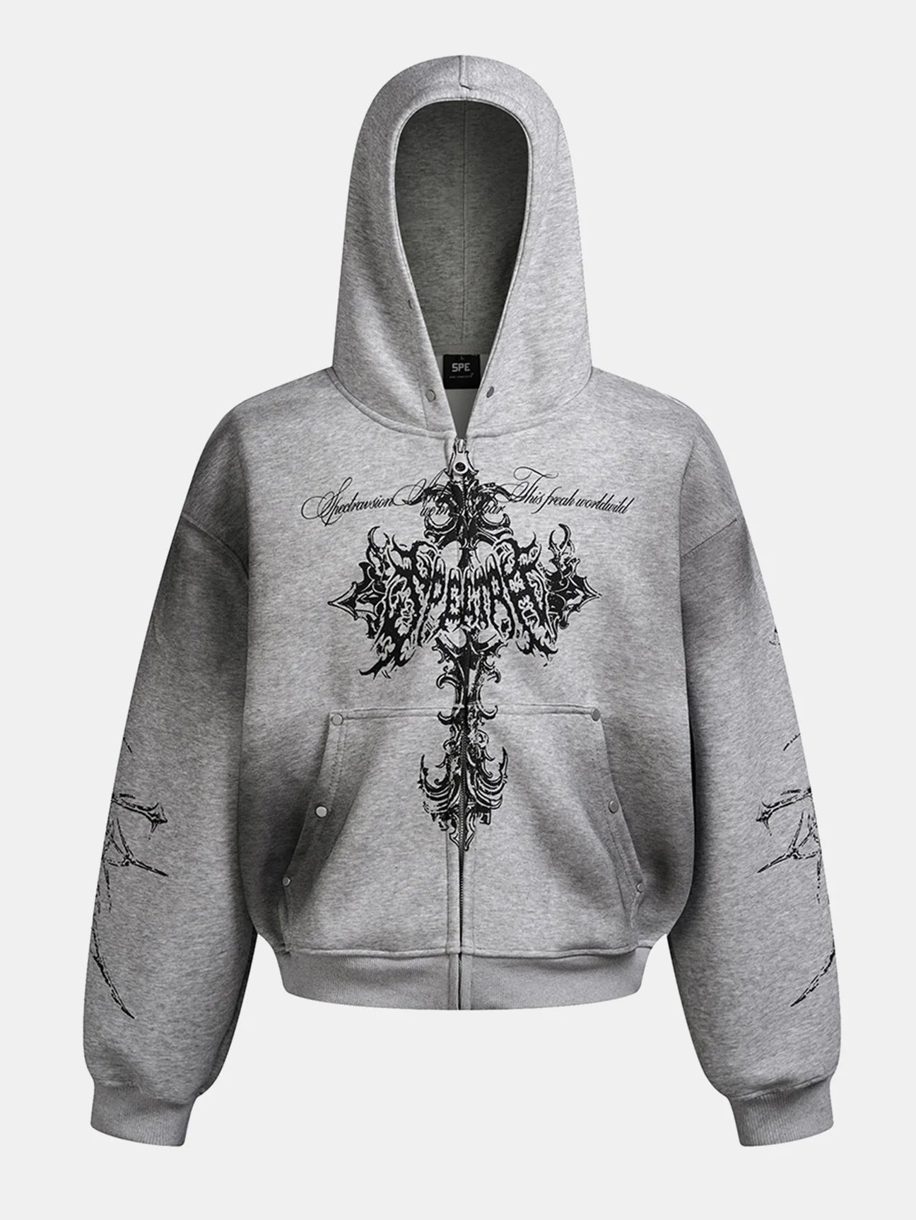 Beau Garcon | Distressed Cross Print Zipper Hoodie