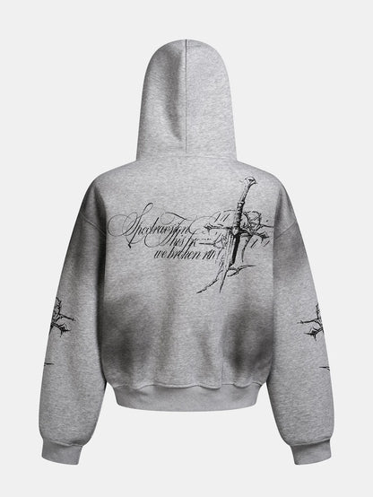 Beau Garcon | Distressed Cross Print Zipper Hoodie