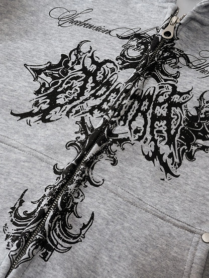 Beau Garcon | Distressed Cross Print Zipper Hoodie