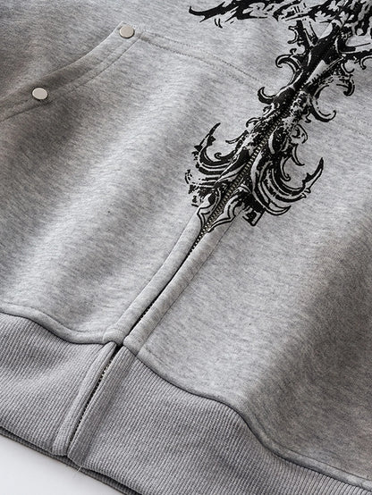 Beau Garcon | Distressed Cross Print Zipper Hoodie