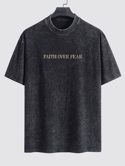 Beau Garcon | Faith Over Fear Print Washed Distressed Drop Shoulder T-Shirt