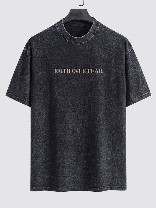 Beau Garcon | Faith Over Fear Print Washed Distressed Drop Shoulder T-Shirt