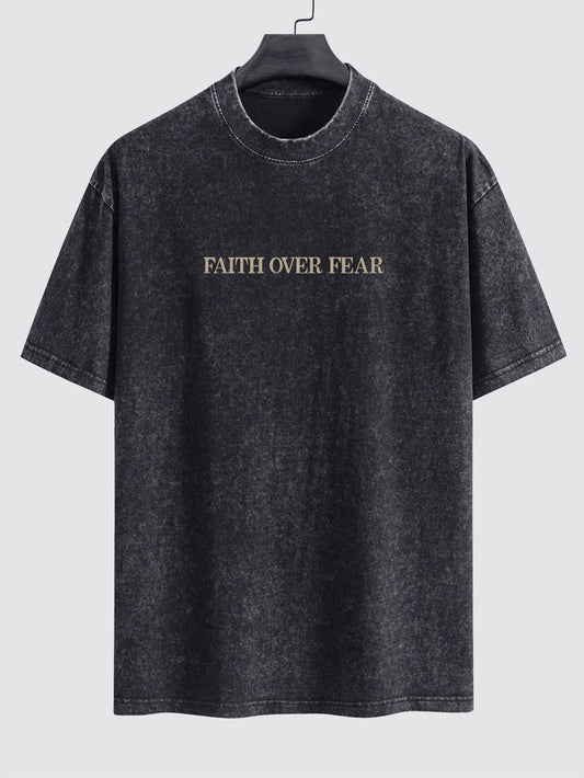 Beau Garcon | Faith Over Fear Print Washed Distressed Drop Shoulder T-Shirt