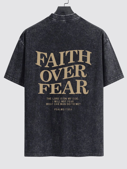 Beau Garcon | Faith Over Fear Print Washed Distressed Drop Shoulder T-Shirt