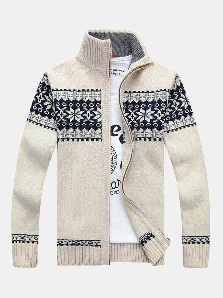 Beau Garcon | Christmas Geometric Print Zip Up Sweater