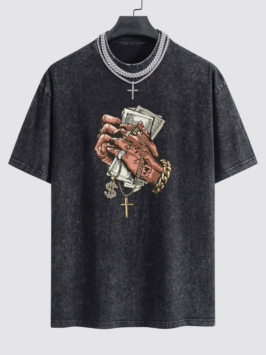 Beau Garcon | Hand Holding Cash Print Washed Drop Shoulder Oversize T-Shirt
