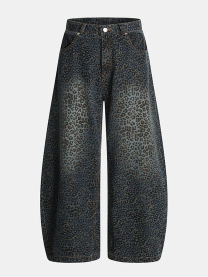 Beau Garcon | Leopard Print Washed Distressed Denim Baggy Pants