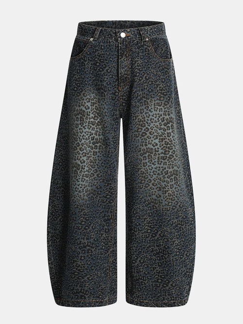 Beau Garcon | Leopard Print Washed Distressed Denim Baggy Pants