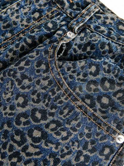 Beau Garcon | Leopard Print Washed Distressed Denim Baggy Pants