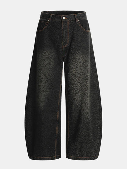 Beau Garcon | Leopard Print Washed Distressed Denim Baggy Pants