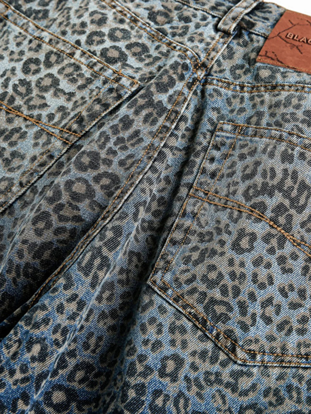 Beau Garcon | Leopard Print Washed Distressed Denim Baggy Pants