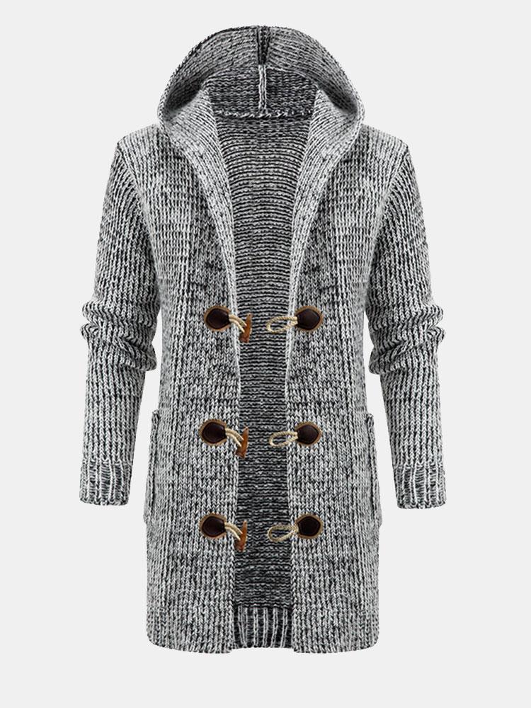 Beau Garcon | Long Line Horn Buckle Hooded Knitted Cardigan