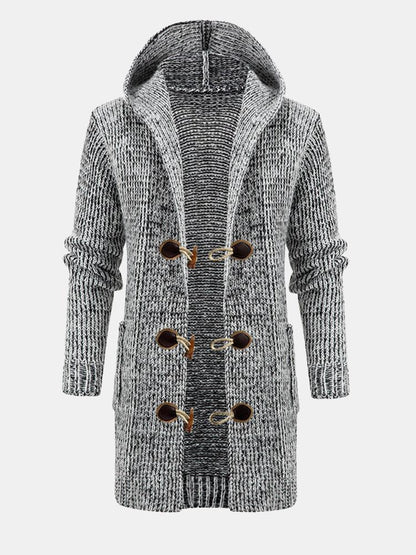 Beau Garcon | Long Line Horn Buckle Hooded Knitted Cardigan