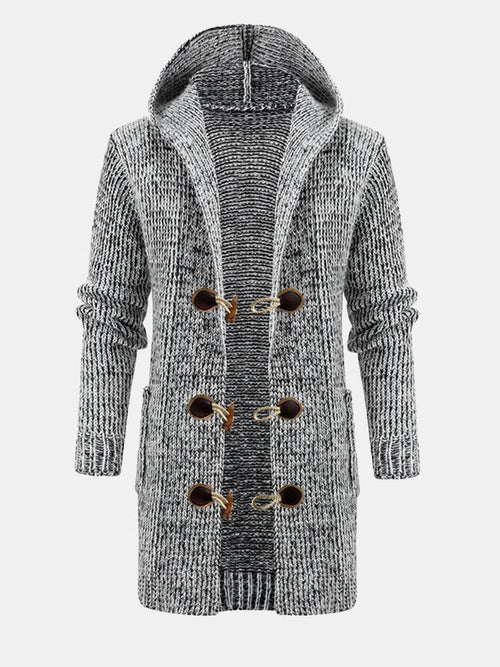 Beau Garcon | Long Line Horn Buckle Hooded Knitted Cardigan