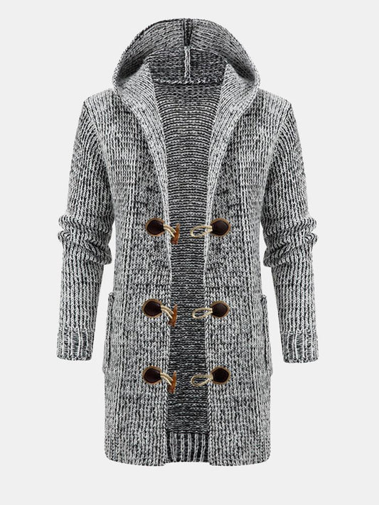 Beau Garcon | Long Line Horn Buckle Hooded Knitted Cardigan