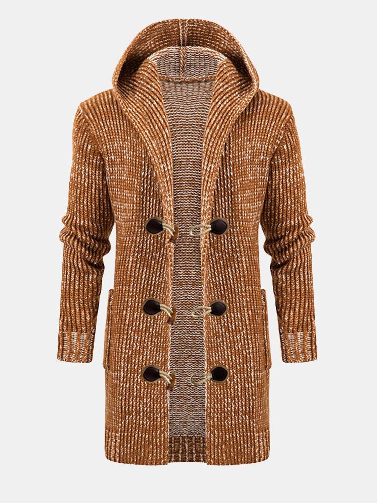 Beau Garcon | Long Line Horn Buckle Hooded Knitted Cardigan