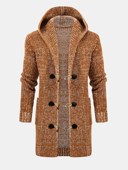 Beau Garcon | Long Line Horn Buckle Hooded Knitted Cardigan