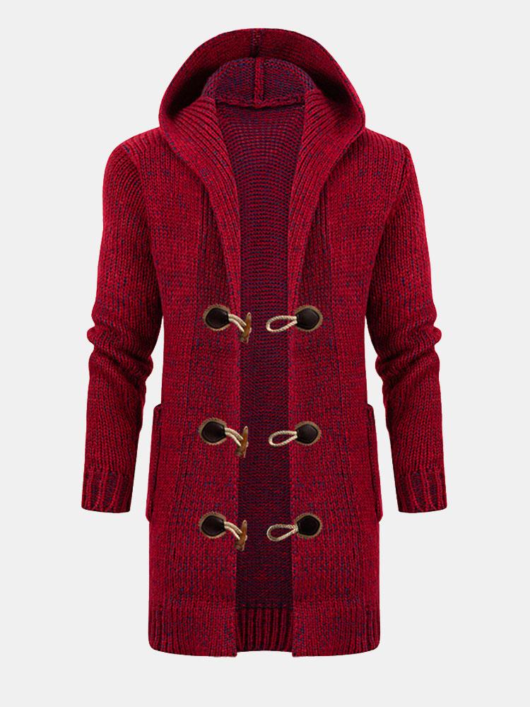 Beau Garcon | Long Line Horn Buckle Hooded Knitted Cardigan
