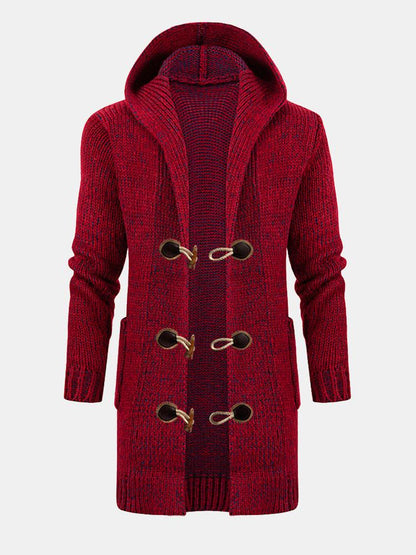 Beau Garcon | Long Line Horn Buckle Hooded Knitted Cardigan
