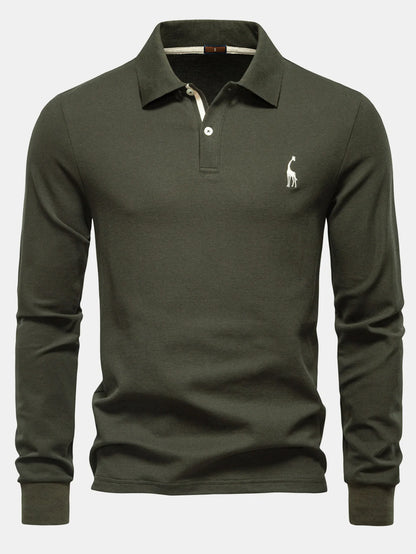 Beau Garcon | Long Sleeved Giraffe Embroidery Polo Shirt