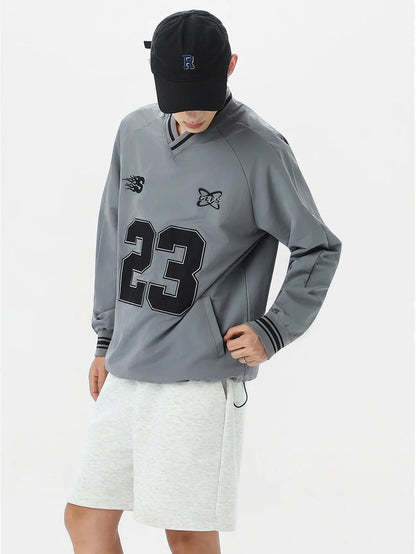 Beau Garcon | Long Sleeved Number Print V Neck Sweatshirt