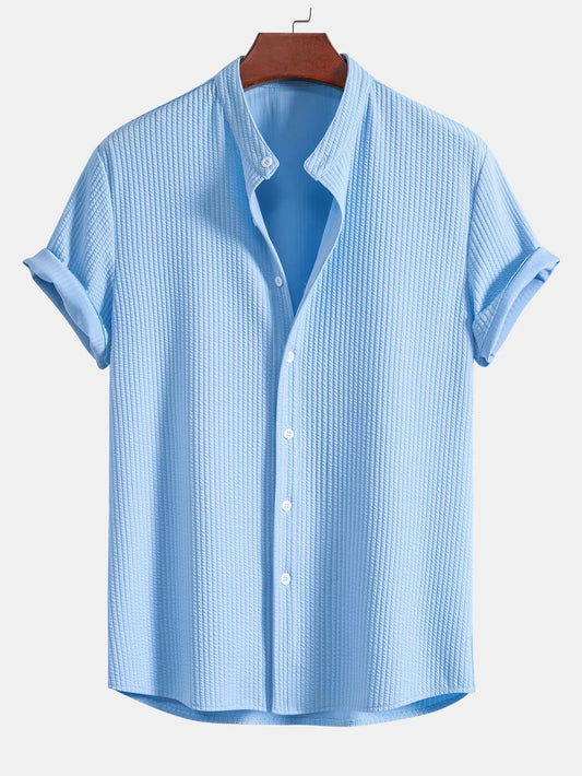 Beau Garcon | Muscle Fit Ribbed Stand Collar Shirt