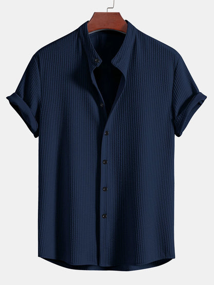 Beau Garcon | Muscle Fit Ribbed Stand Collar Shirt