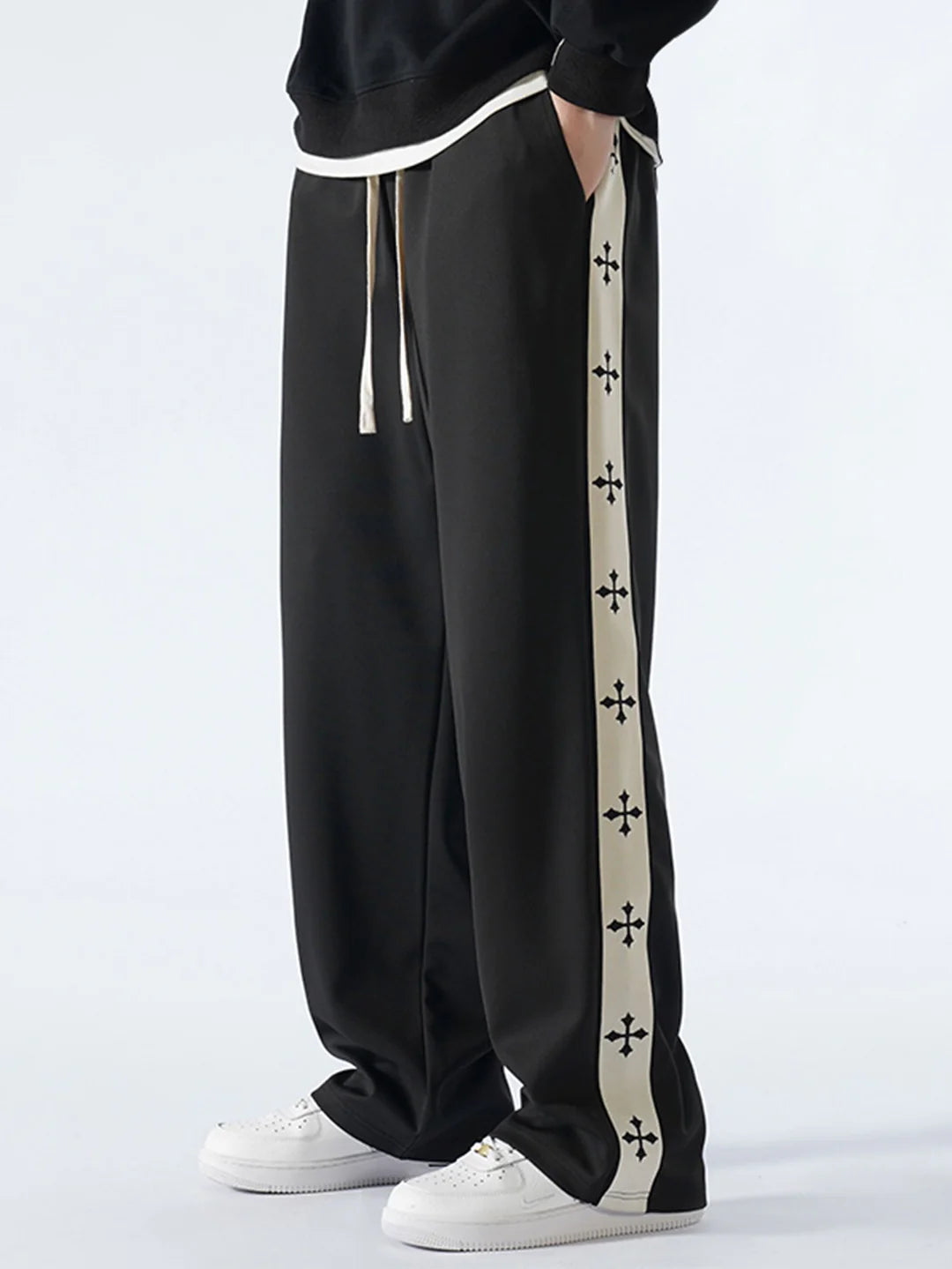 Beau Garcon | Relax Fit Cross Side Stripe Straight Leg Pants