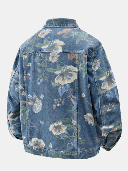 Beau Garcon | Relax Fit Flower Print Washed Denim Jacket