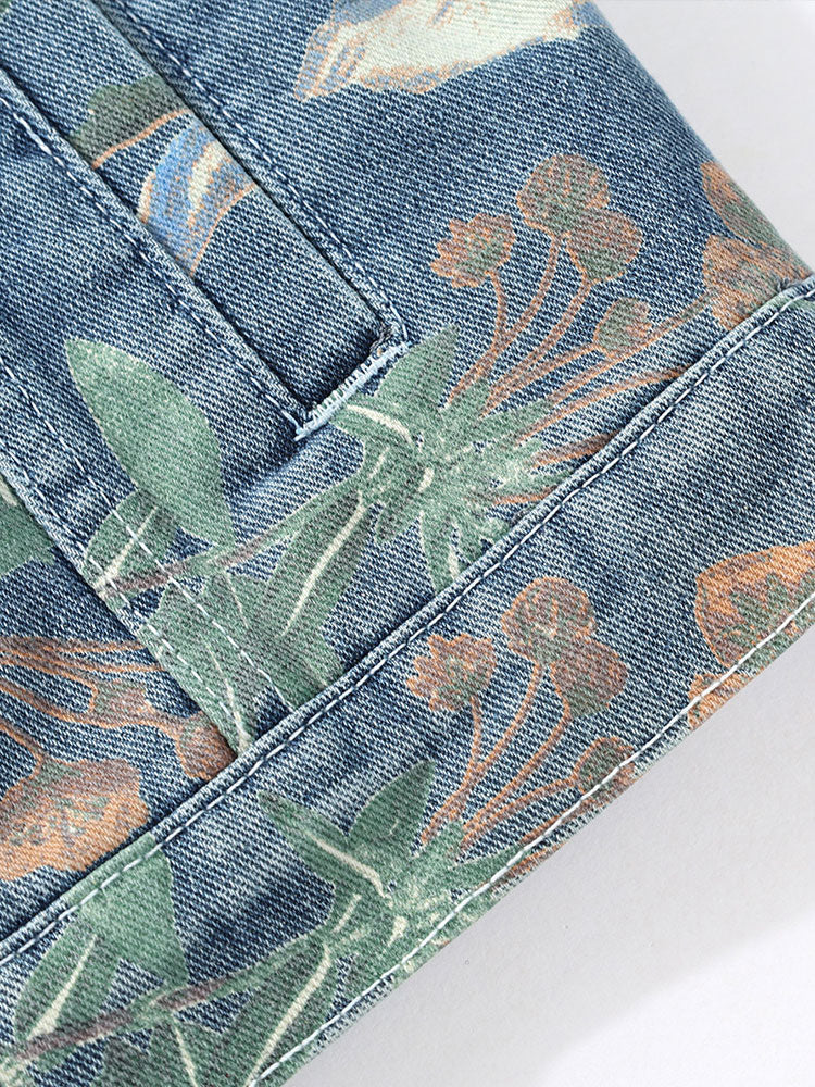Beau Garcon | Relax Fit Flower Print Washed Denim Jacket