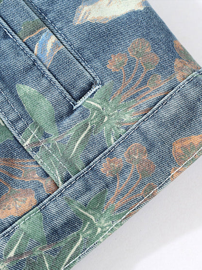 Beau Garcon | Relax Fit Flower Print Washed Denim Jacket