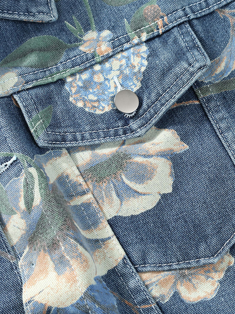 Beau Garcon | Relax Fit Flower Print Washed Denim Jacket