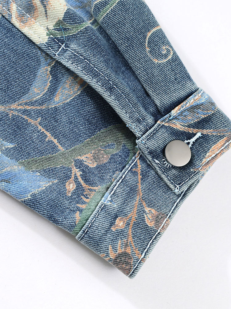 Beau Garcon | Relax Fit Flower Print Washed Denim Jacket