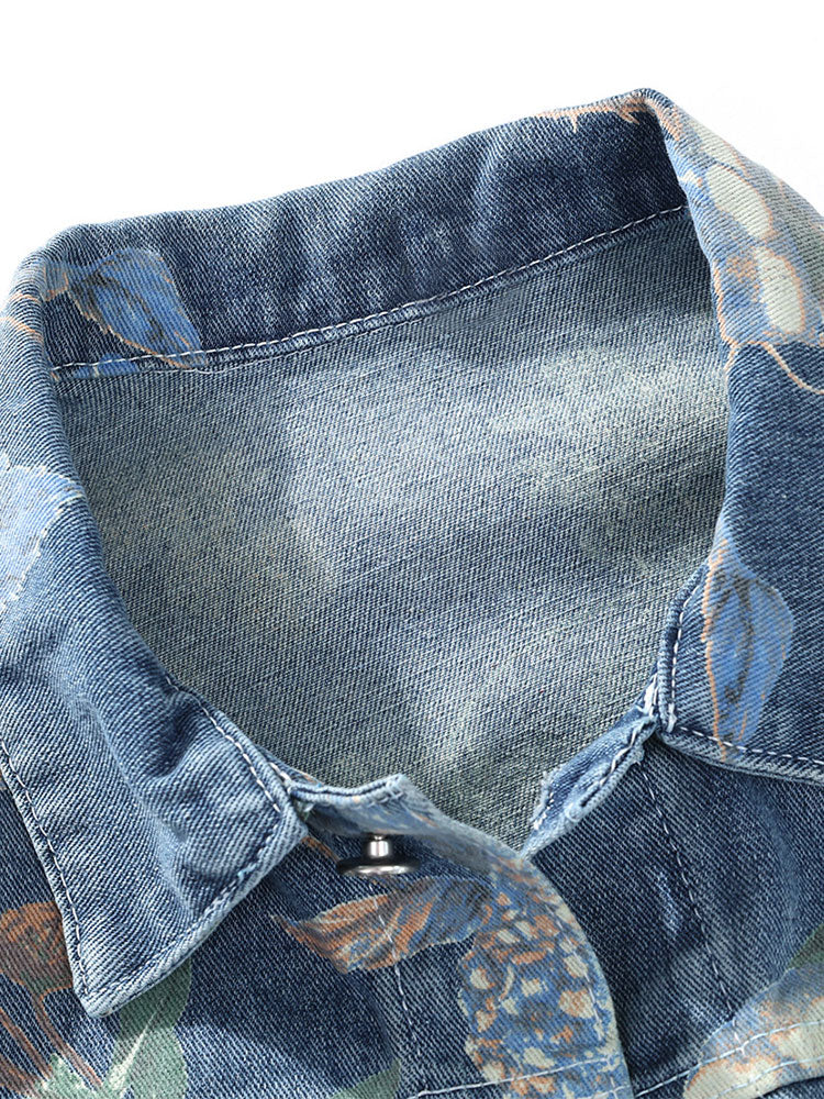 Beau Garcon | Relax Fit Flower Print Washed Denim Jacket