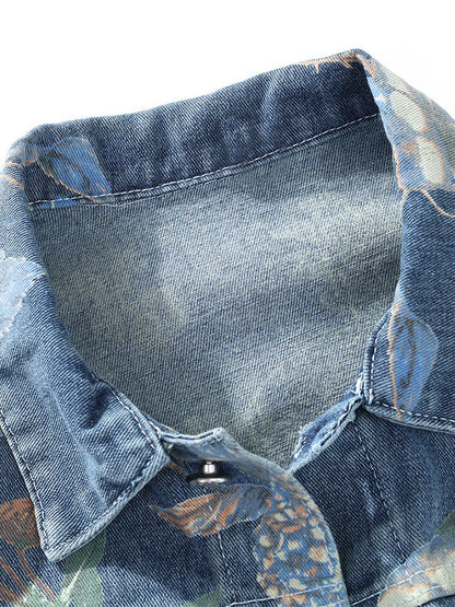 Beau Garcon | Relax Fit Flower Print Washed Denim Jacket