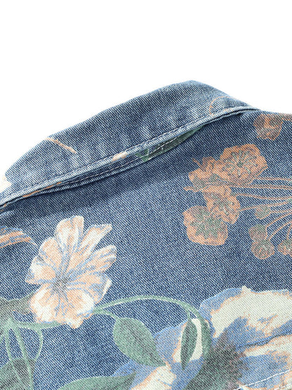 Beau Garcon | Relax Fit Flower Print Washed Denim Jacket