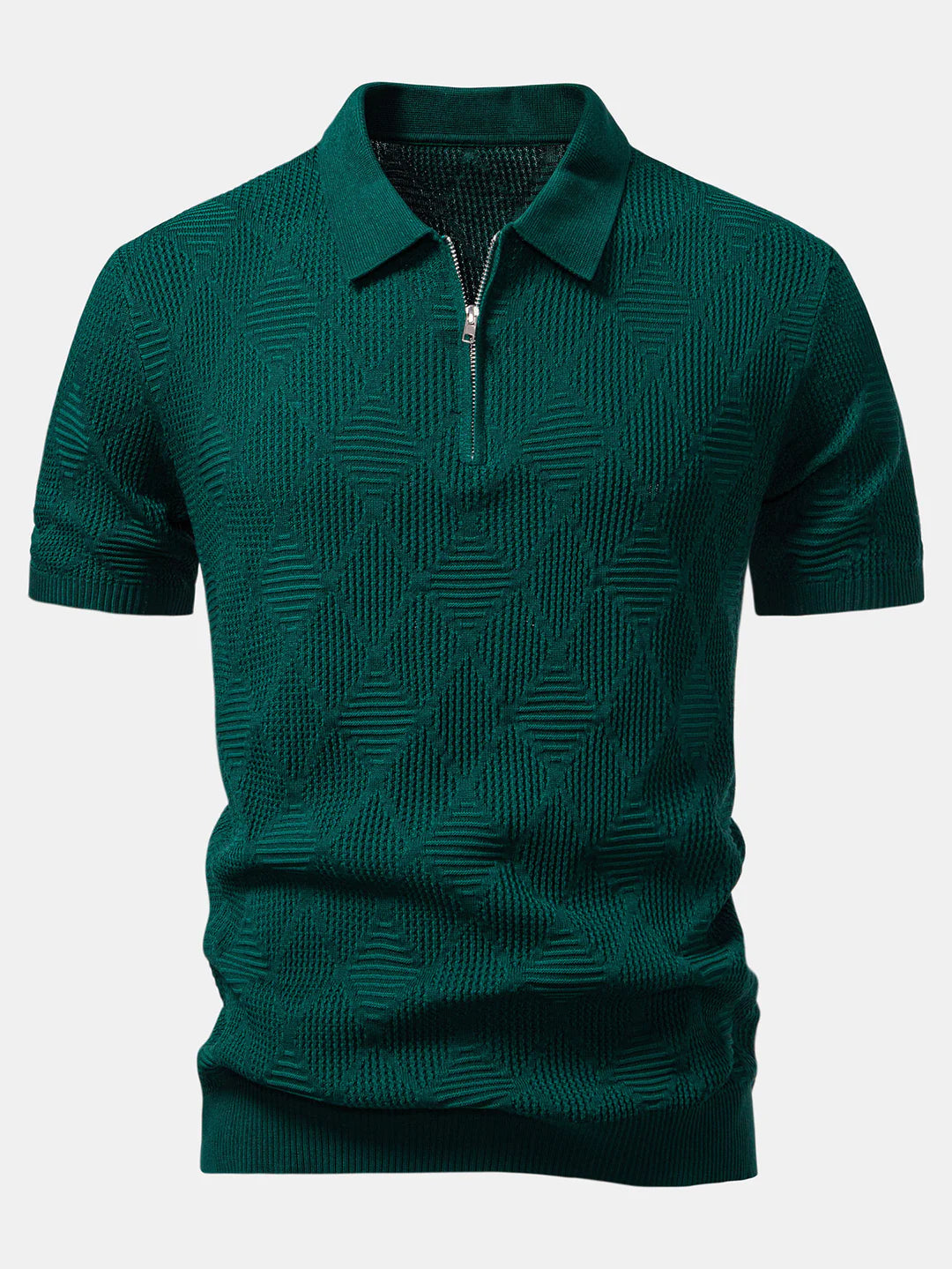 Beau Garcon | Rhombus Textured Zip Up Knitted Polo Shirt