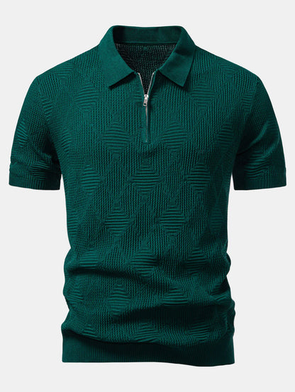 Beau Garcon | Rhombus Textured Zip Up Knitted Polo Shirt